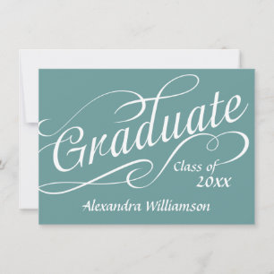 Fresh Blue Swirly Script Graduation Reception Invitation
