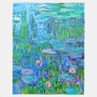 Fresh Blue Water Lily Pond Monet Fine Art Fleece Blanket