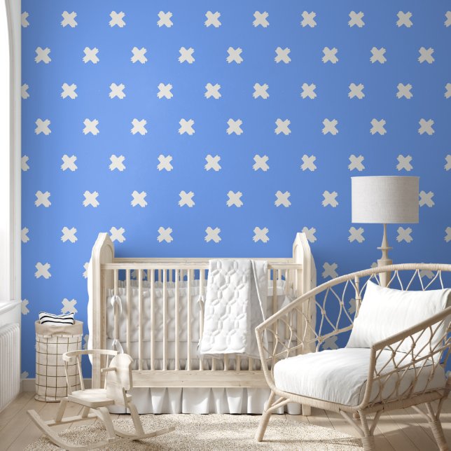 Fresh Blue-White Cross Pattern Wallpaper (Kids)