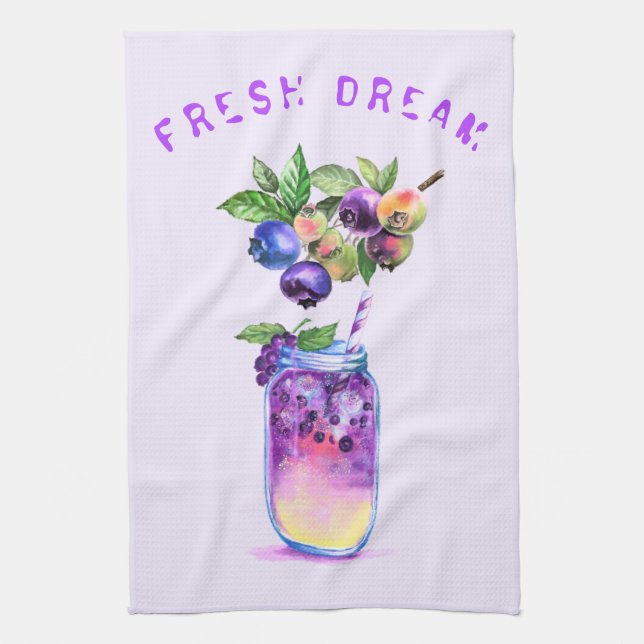 Fresh Blueberry Drink Kitchen Towel - Custom Text (Vertical)
