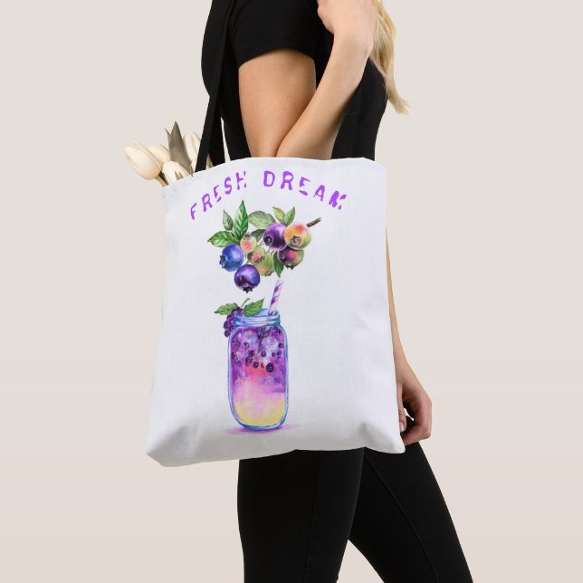 Fresh Blueberry Drink Tote Bag - Custom Text (Close Up)