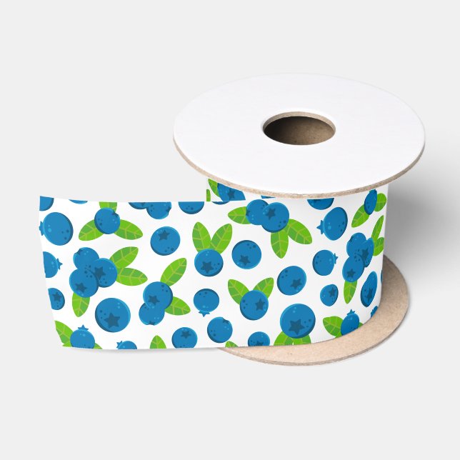 Fresh Blueberry Pattern Satin Ribbon (Spool)