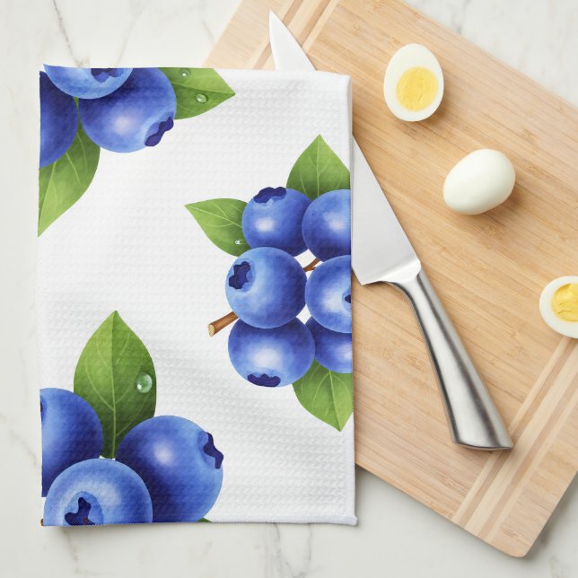 Fresh Blueberry Seamless Pattern Tea Towel (Quarter Fold)