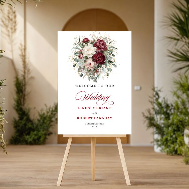Fresh Boho Burgundy Floral Greenery Welcome Sign (Fresh Boho Burgundy Floral Greenery Welcome Sign)