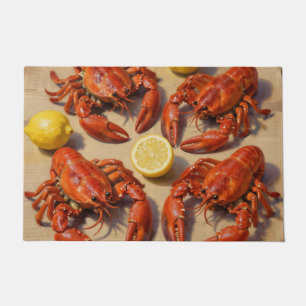 Fresh Boiled Lobster Lemon Newspaper Feast Doormat