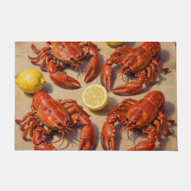 Fresh Boiled Lobster Lemon Newspaper Feast Doormat (Front)