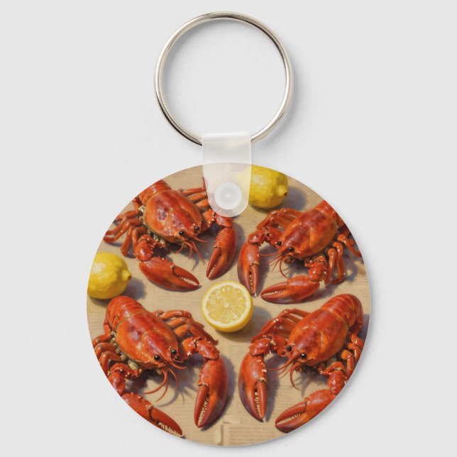 Fresh Boiled Lobster Lemon Newspaper Feast Key Ring (Front)