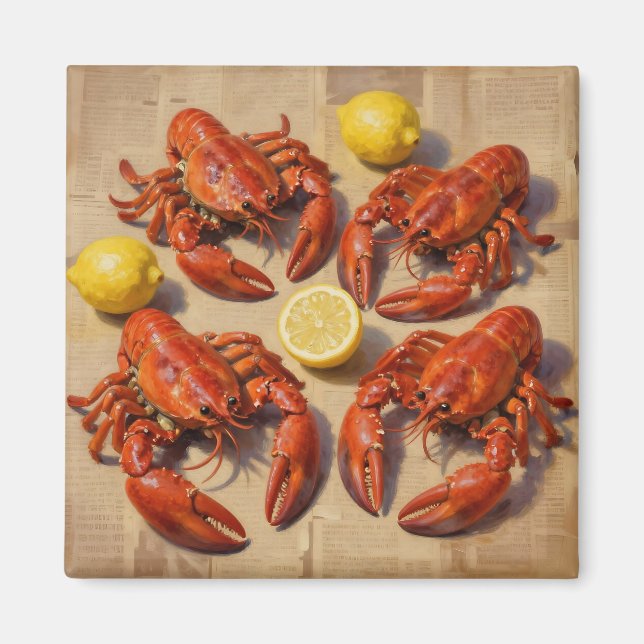 Fresh Boiled Lobster Lemon Newspaper Feast Magnet (Front)