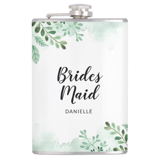 Fresh Botanical Bridesmaid Wedding Party Gifts Hip Flask (Front)