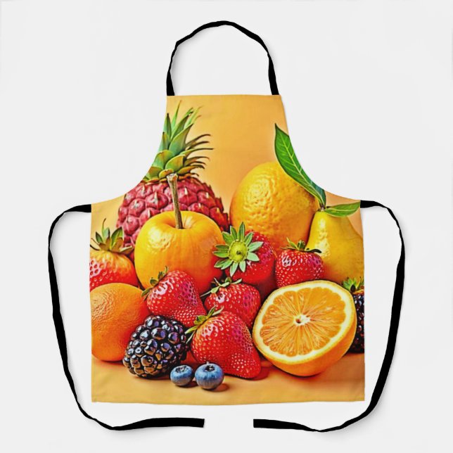 Fresh Bounty: Vibrant Fruit Harvest Design  Apron (Front)