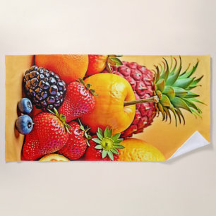 Fresh Bounty: Vibrant Fruit Harvest Design Beach Towel