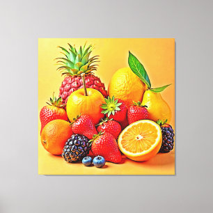 Fresh Bounty: Vibrant Fruit Harvest Design Canvas Print