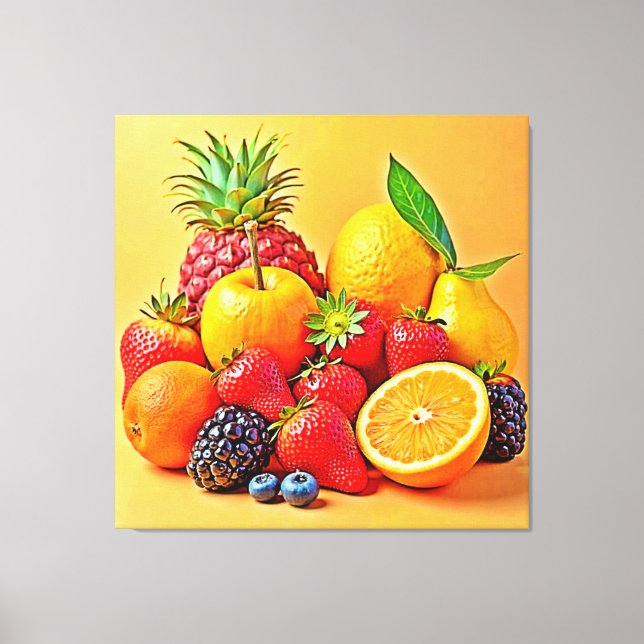 Fresh Bounty: Vibrant Fruit Harvest Design  Canvas Print (Front)