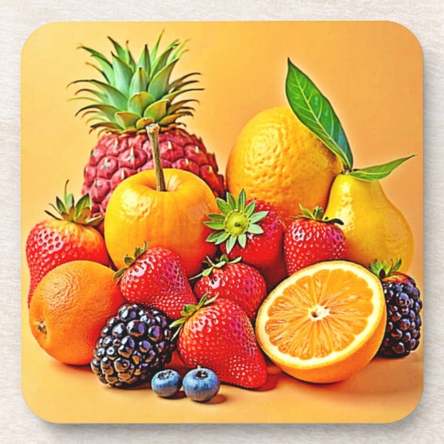 Fresh Bounty: Vibrant Fruit Harvest Design  Coaster (Front)