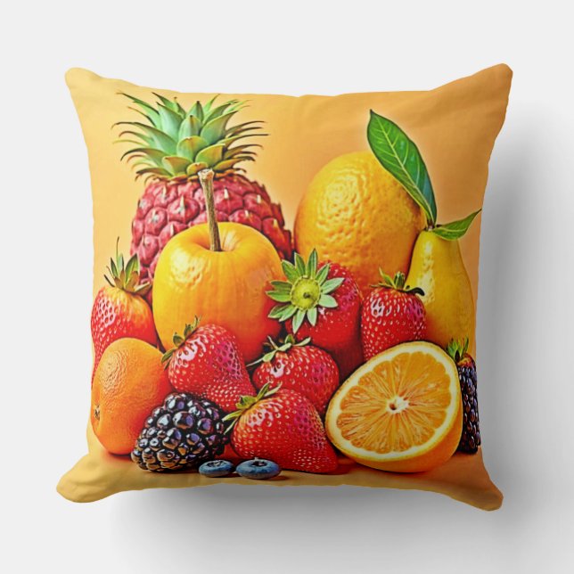 Fresh Bounty: Vibrant Fruit Harvest Design  Cushion (Front)
