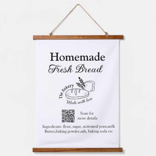 Fresh bread bakery add name ingredients Q r code h Hanging Tapestry (Front)