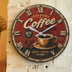 Fresh Brewed Coffee Large Clock