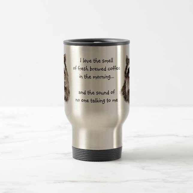 Fresh Brewed Coffee Racoon Animal Travel Mug (Center)