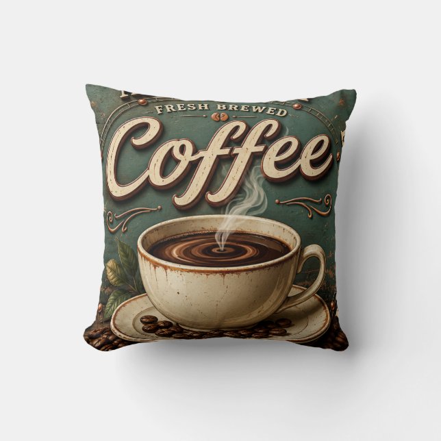 Fresh Brewed Coffee Rustic Farmhouse Cushion (Front)