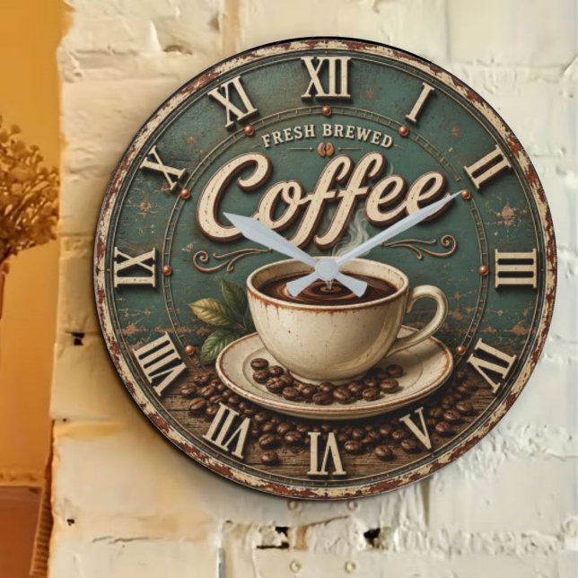 Fresh Brewed Coffee Rustic Farmhouse Large Clock (Creator Uploaded)