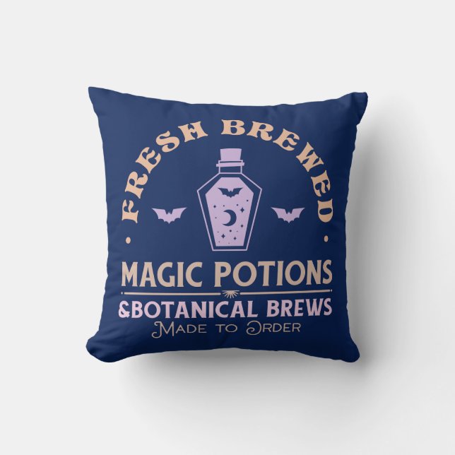 Fresh Brewed Magic Potions Witchy Blue Halloween Cushion (Front)