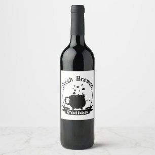 Fresh Brewed Potion Cauldron Cup Design Wine Label