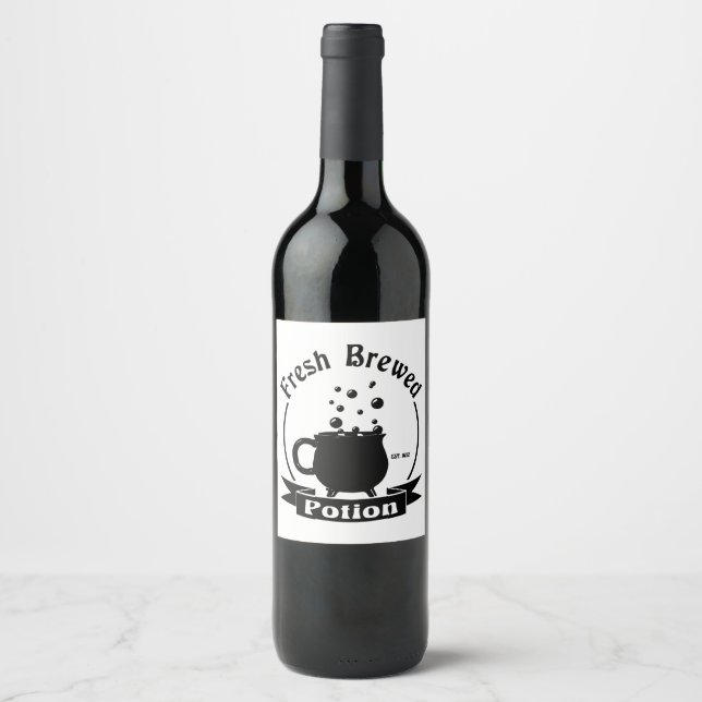 Fresh Brewed Potion Cauldron Cup Design Wine Label (Front)