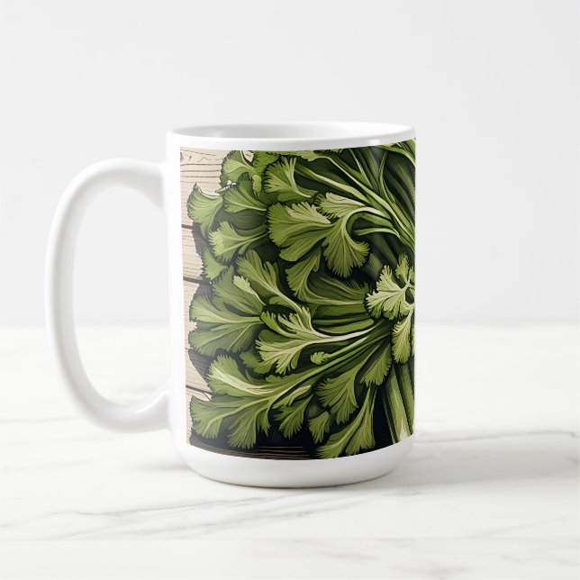 Fresh Celery Bunch on Wood Coffee Mug (Left)