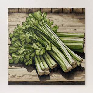Fresh Celery Bunch on Wood Jigsaw Puzzle