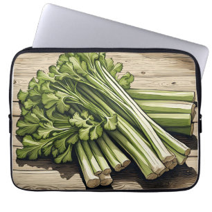 Fresh Celery Bunch on Wood Laptop Sleeve