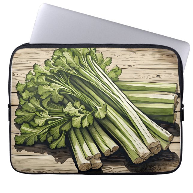 Fresh Celery Bunch on Wood Laptop Sleeve (Front)