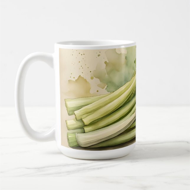 Fresh Celery Bunch Watercolor Coffee Mug (Left)