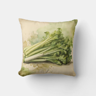 Fresh Celery Bunch Watercolor Cushion