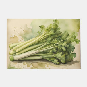 Fresh Celery Bunch Watercolor Doormat