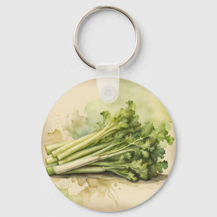Fresh Celery Bunch Watercolor Key Ring