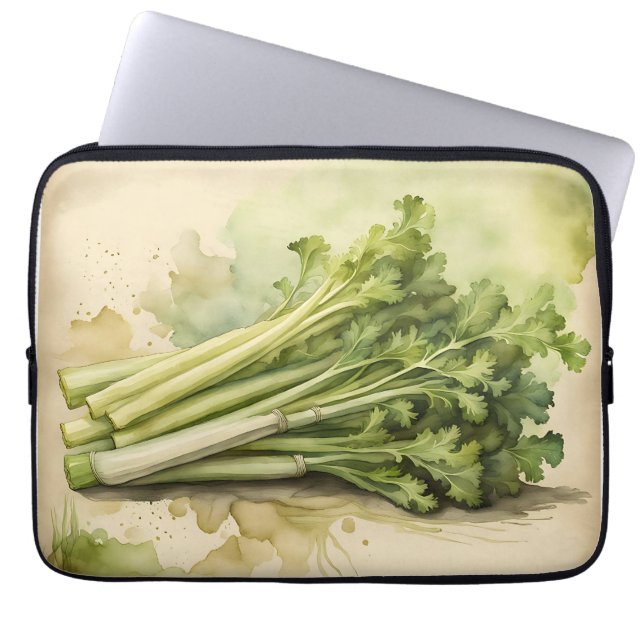 Fresh Celery Bunch Watercolor Laptop Sleeve (Front)