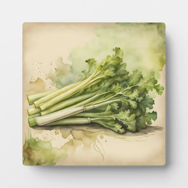 Fresh Celery Bunch Watercolor Plaque (Front)