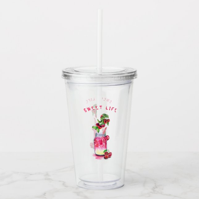 Fresh Cherries Drink Acrylic Tumbler - Custom Text (Front)