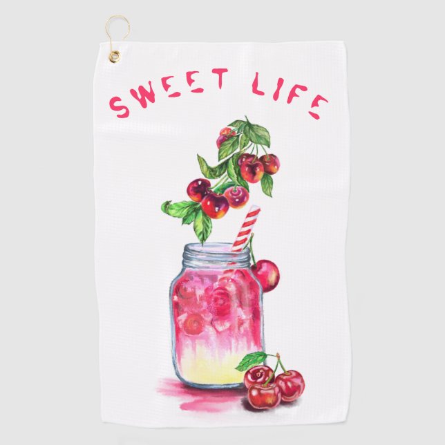 Fresh Cherries Drink Golf Towel - Custom Text (Front)