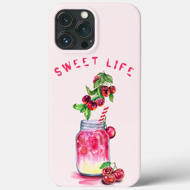 Fresh Cherry Drink iPhone Case - Custom Text (Back)