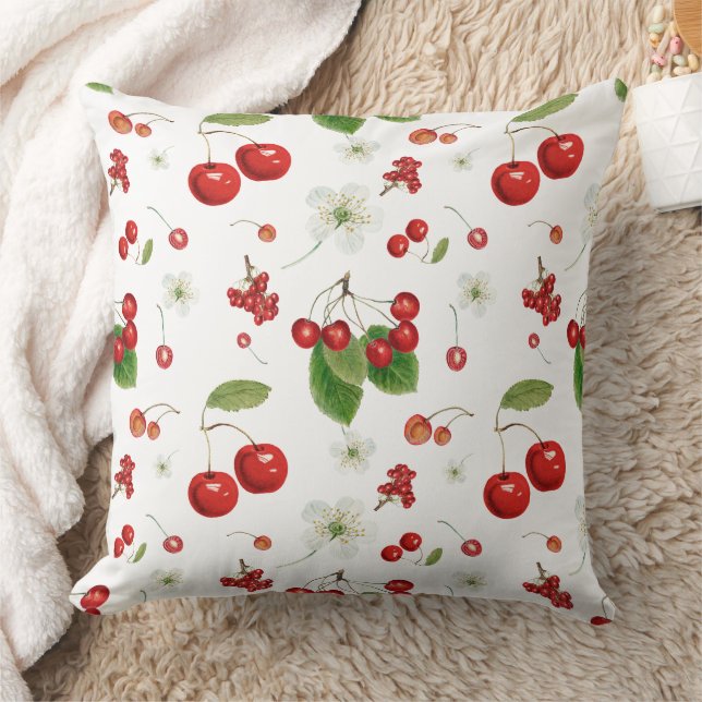 Fresh Cherry Harvest & Blossom Pattern Cushion (Blanket)