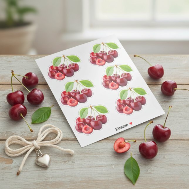  Fresh Cherry Sticker Sheet | Realistic Fruit (Fresh Cherry Sticker Sheet | Realistic Fruit)
