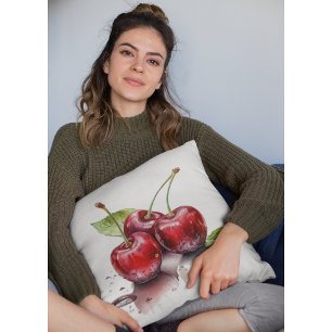 Fresh Cherry Trio in Watercolor Cushion
