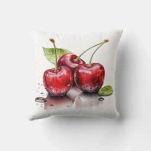 Fresh Cherry Trio in Watercolor Cushion