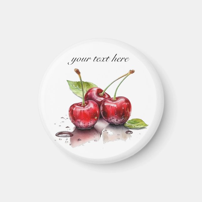 Fresh Cherry Trio in Watercolor, custom Magnet (Front)