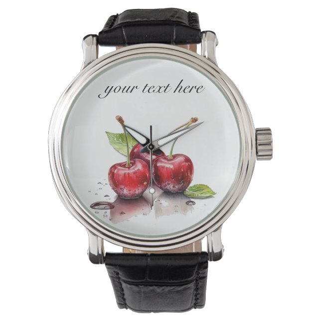Fresh Cherry Trio in Watercolor, custom Watch (Front)