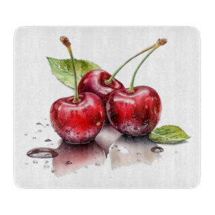 Fresh Cherry Trio in Watercolor Cutting Board