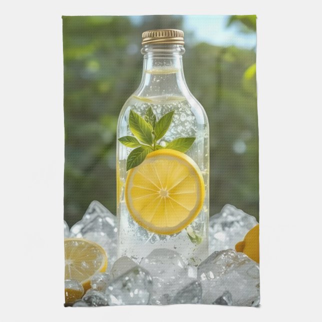 Fresh Chilled Lemon in a Bottle Tea Towel (Vertical)