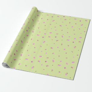 Fresh Citron Japanese Pink Cosmos Floral Pattern Wrapping Paper
