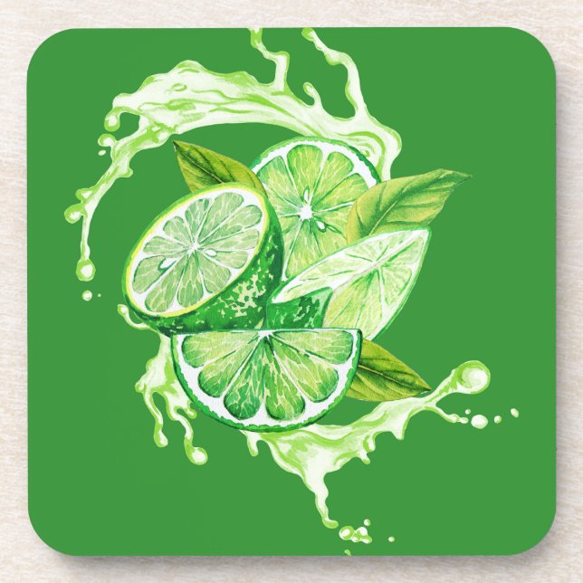 Fresh Citrus Coaster Set- Lime Design (Front)